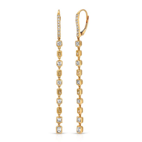 Dual Tone 14K Yellow Gold Diamond Dangle Earrings - Picture 1 of 3